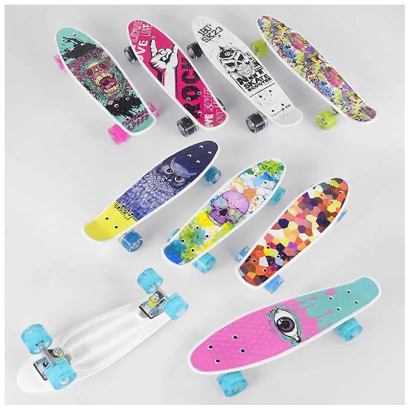 Скейт Пенні борд Best Board, 6 видів, колеса PU, СВІТЯТЬСЯ, d=4.5 см, дошка=55 см (S29661) thumbnail popup