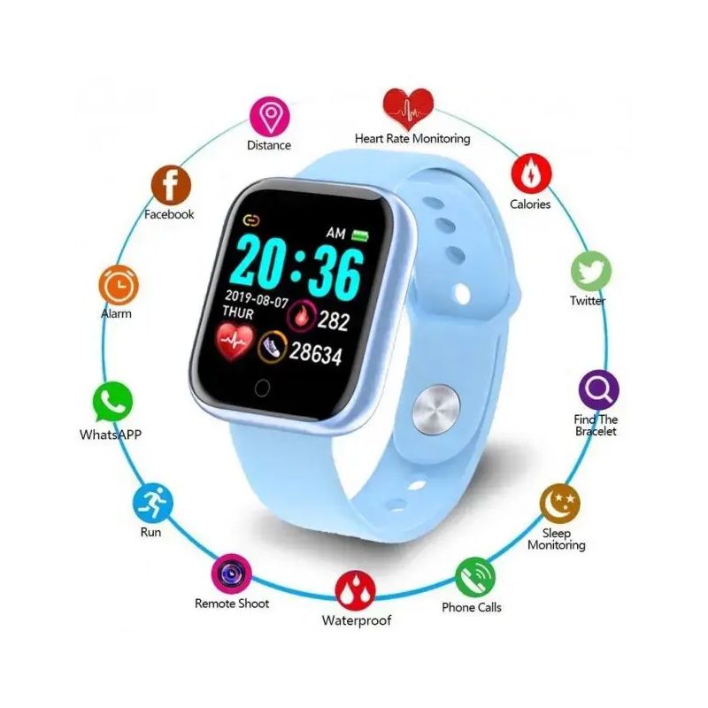 Смарт-годинник Smart Watch Y68 крокомір, підрахунок калорій, кольоровий екран (Y68 Light blue) thumbnail popup