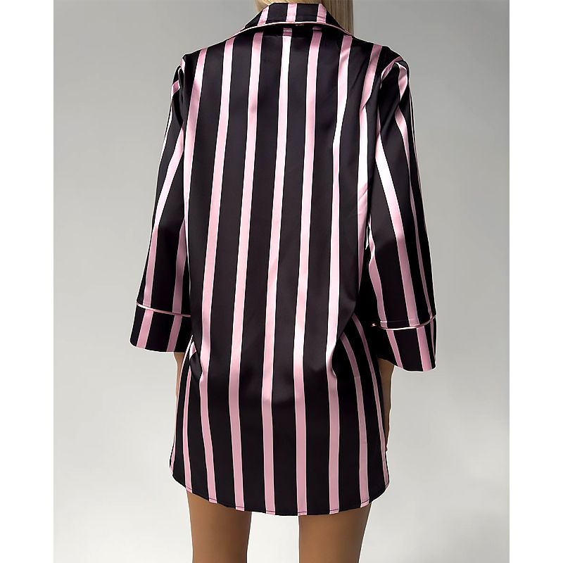 Сорочка для дому Domino Victoria's Secret з шовку, чорна в рожеву смужку, р.L/XL (1112) thumbnail popup