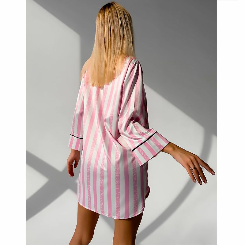 Сорочка для дому Domino Victoria's Secret з шовку, біло-рожева в смужку, р.L/XL (1135) thumbnail popup