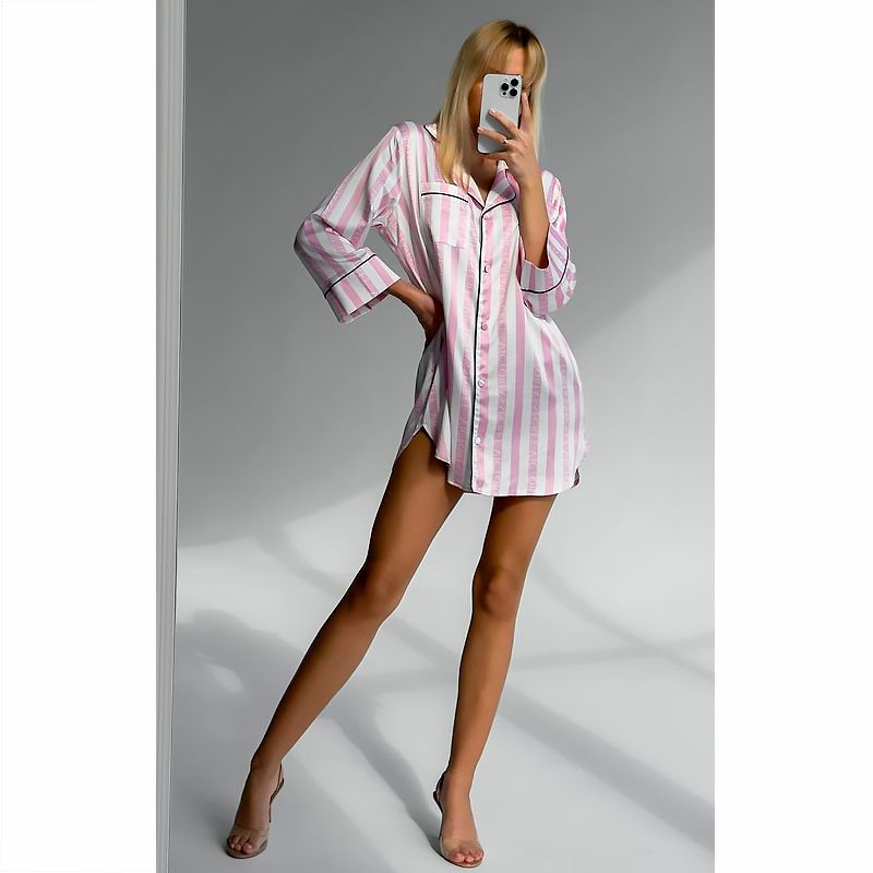 Сорочка для дому Domino Victoria's Secret з шовку, біло-рожева в смужку, р.L/XL (1135) thumbnail popup