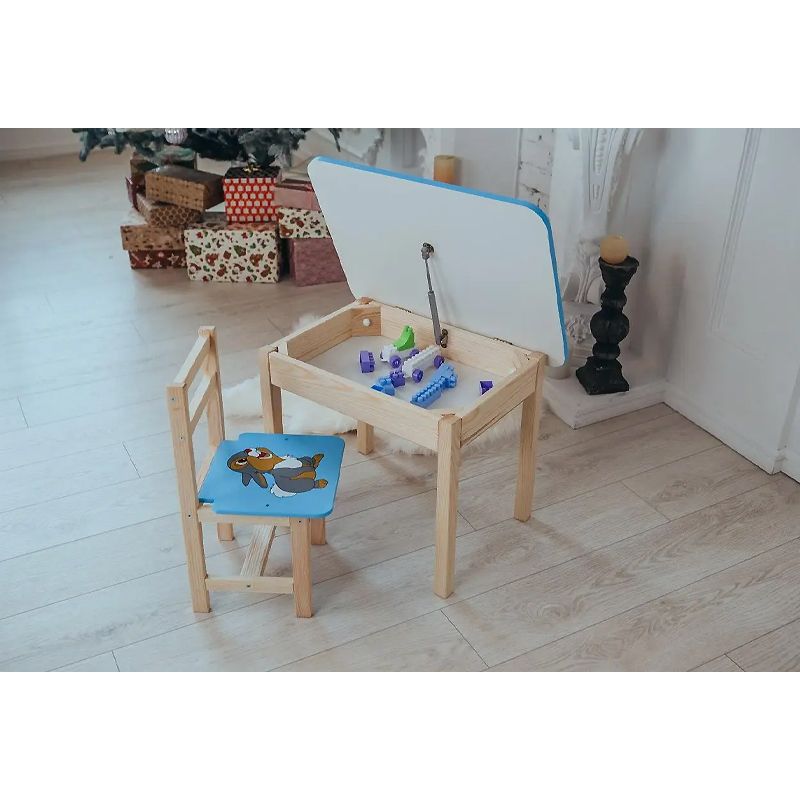 Столик дитячий прямокутний з шухлядою і стільчиком Оленя 46х60х45 см Синій (5421-4023) thumbnail popup