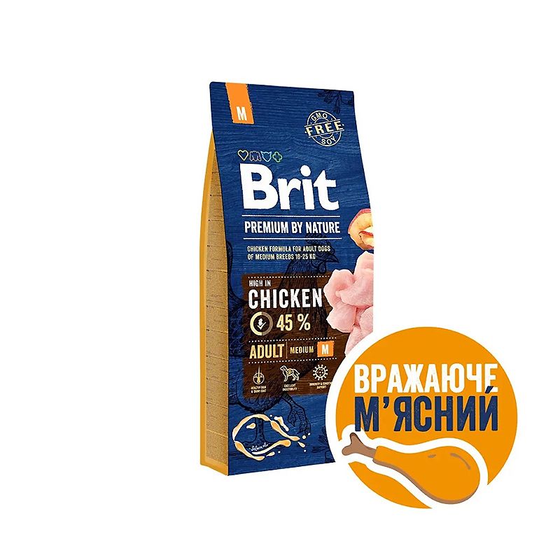 Сухий корм для собак Brit Premium Dog Adult M 15 кг - курка - 148692 thumbnail popup