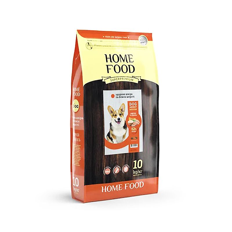 Сухий корм здорова шкіра та блиск шерсті Home Food для дорослих собак середніх порід “Індичка та лос thumbnail popup