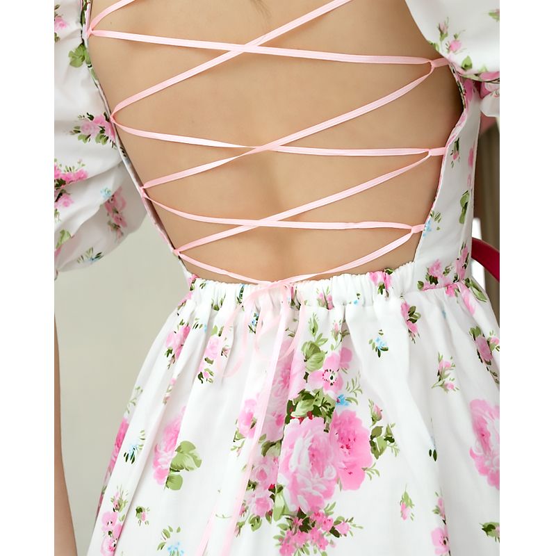 Сукня Isabella полірована бавовна, біла, рожеві квіти XS-S (30001) thumbnail popup
