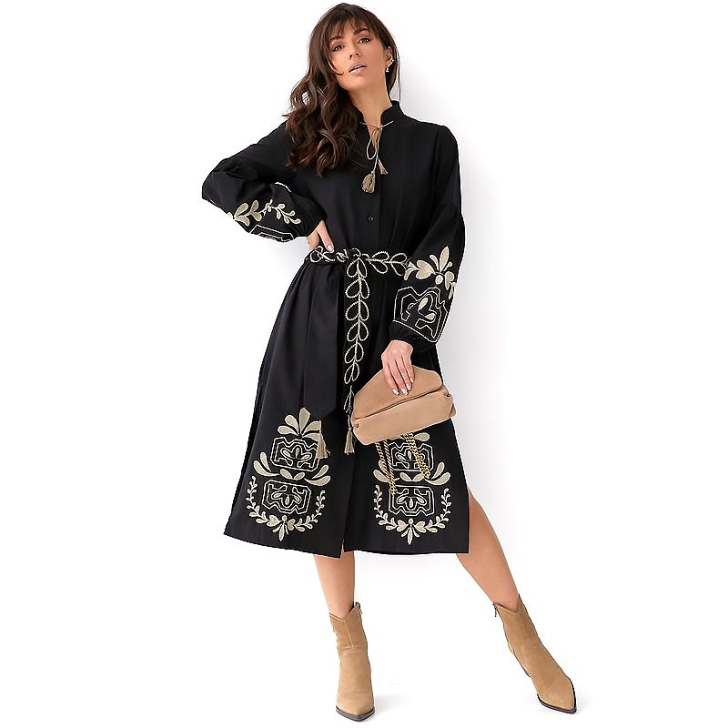 Сукня вишиванка sofi_dream на ґудзиках з поясом, жіноча, чорна, р.L (5313) thumbnail popup