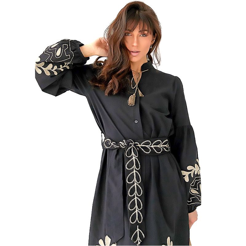 Сукня вишиванка sofi_dream на ґудзиках з поясом, жіноча, чорна, р.L (5313) thumbnail popup