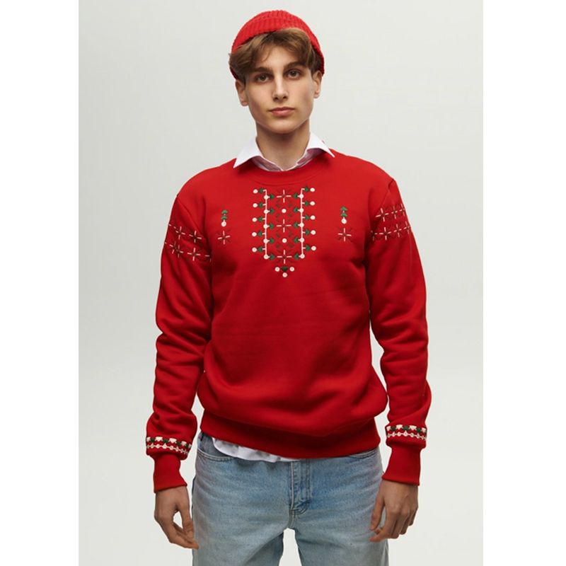 Світшот Ukrglamour чоловічий різдвяний з вишивкою орнаменту, червоний, р.2XL (UKRS-9971) thumbnail popup