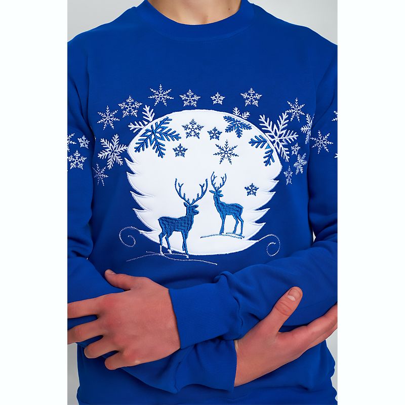 Світшот Ukrglamour чоловічий різдвяний вишитий з оленями синій, р.2XL (UKRS-9954) thumbnail popup