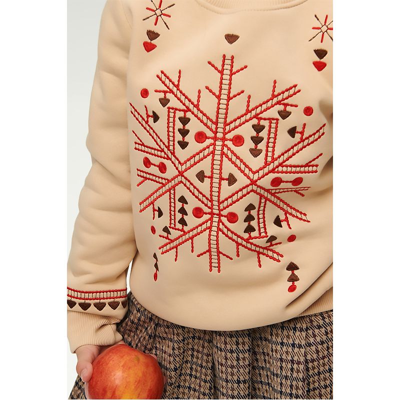 Світшот Ukrglamour для дівчинки різдвяний з вишивкою орнаменту, бежевий, р.110 (UKRD-6644) thumbnail popup