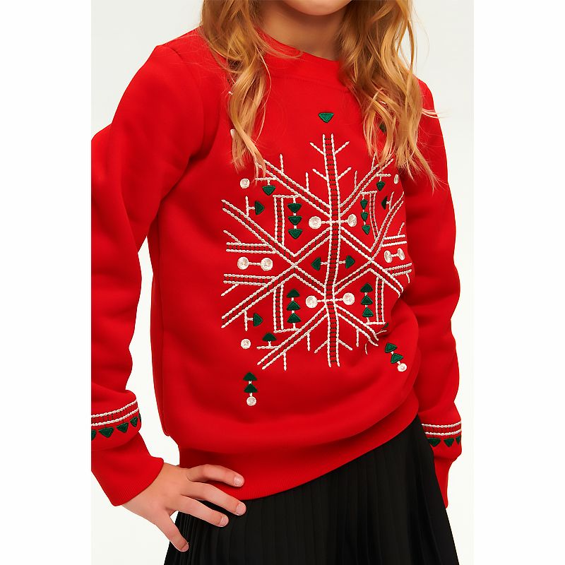 Світшот Ukrglamour для дівчинки різдвяний з вишивкою орнаменту, червоний, р.104 (UKRD-6646) thumbnail popup