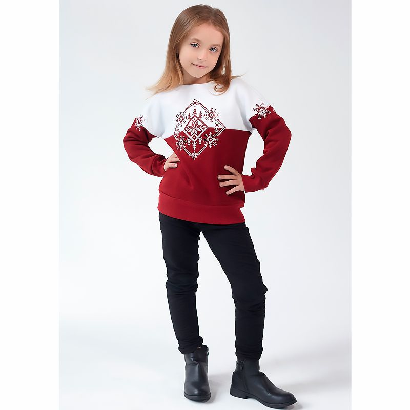 Світшот Ukrglamour для дівчинки новорічний з вишивкою сніжинка, Burgundy, р.104 (UKRS-6615d) thumbnail popup