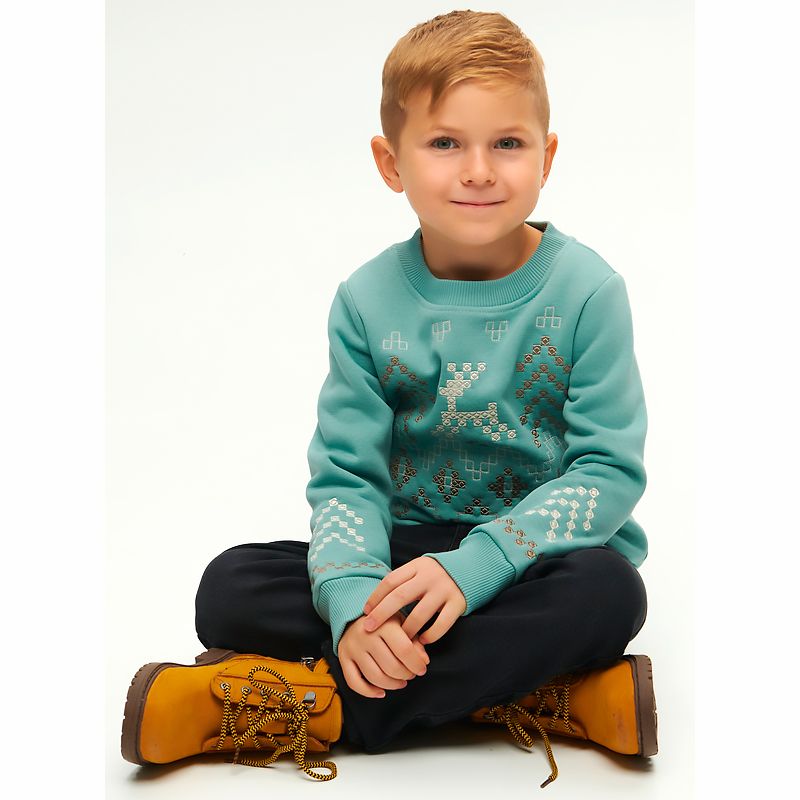 Світшот Ukrglamour для хлопчика Грудень з вишивкою орнаменту, блакитний, р.110 (UKRD-6649) thumbnail popup