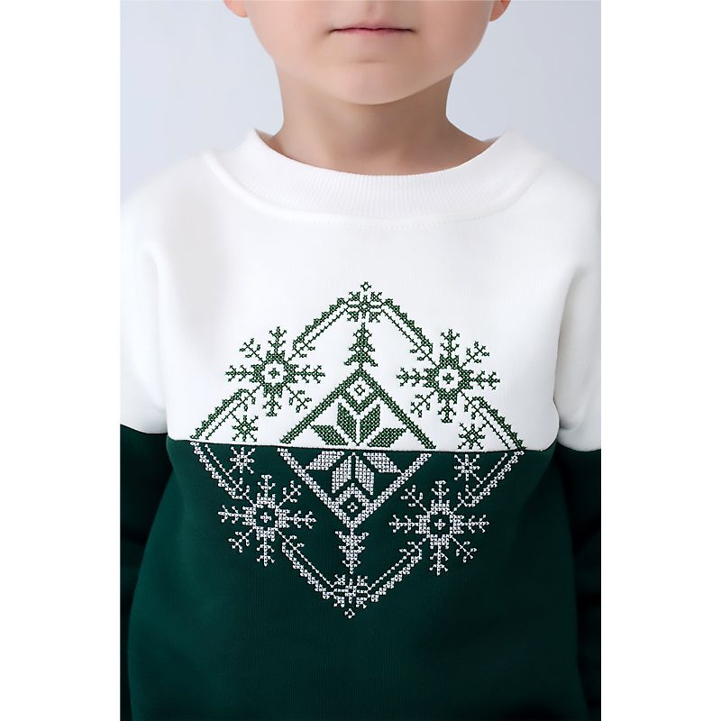 Світшот Ukrglamour для хлопчика новорічний з вишивкою сніжинка, зелений, р.104 (UKRS-6642Х) thumbnail popup