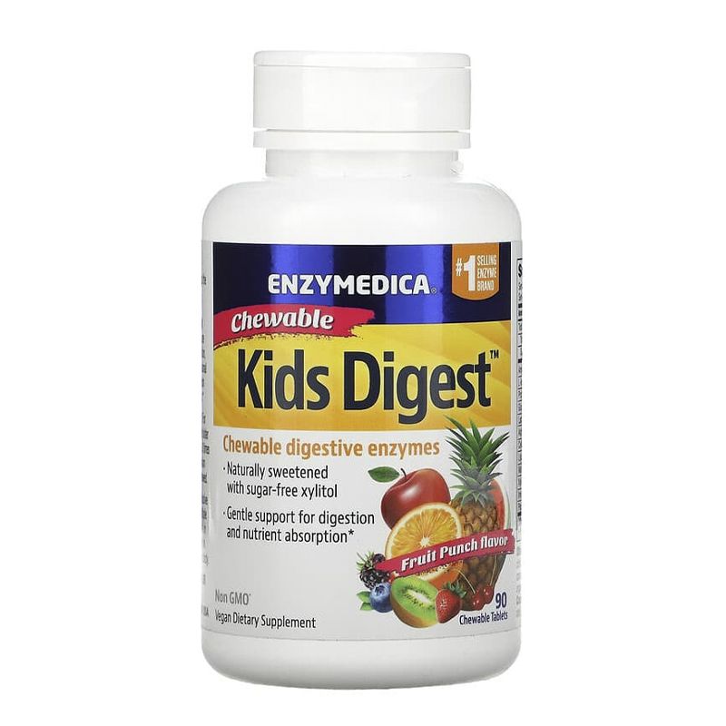 Травні ферменти для дітей, зі смаком фруктового пуншу, 90 жувальних таблеток, Enzymedica thumbnail popup