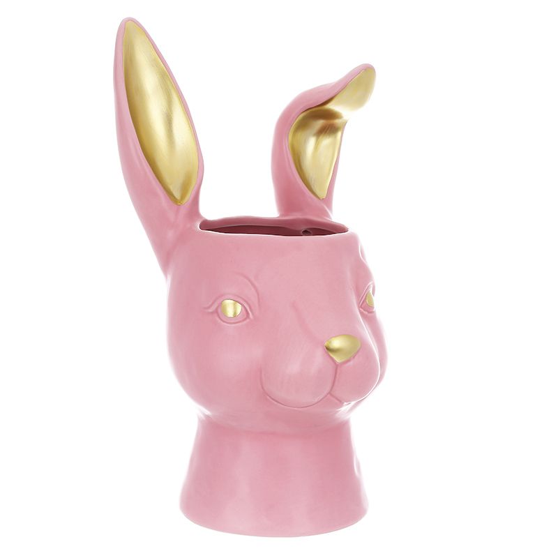 Ваза керамічна Кролик, 31см, колір-матовий рожевий із золотом thumbnail popup