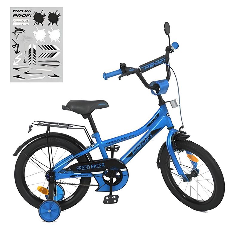 Велосипед дитячий PROF1 16д.  Speed racer, ліхтар,дзвінок, дзеркало,дод.кол.,синій(Y16313) thumbnail popup