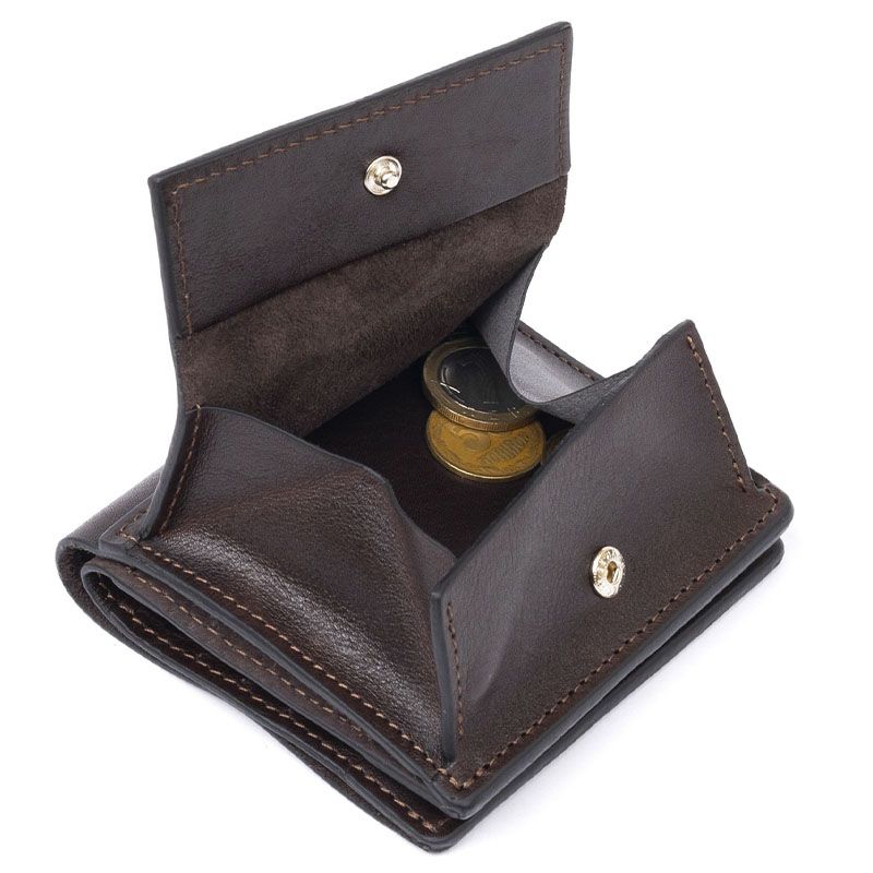 Вертикальне глянсове портмоне з накладною монетницею GRANDE PELLE 11330 Шоколадне thumbnail popup