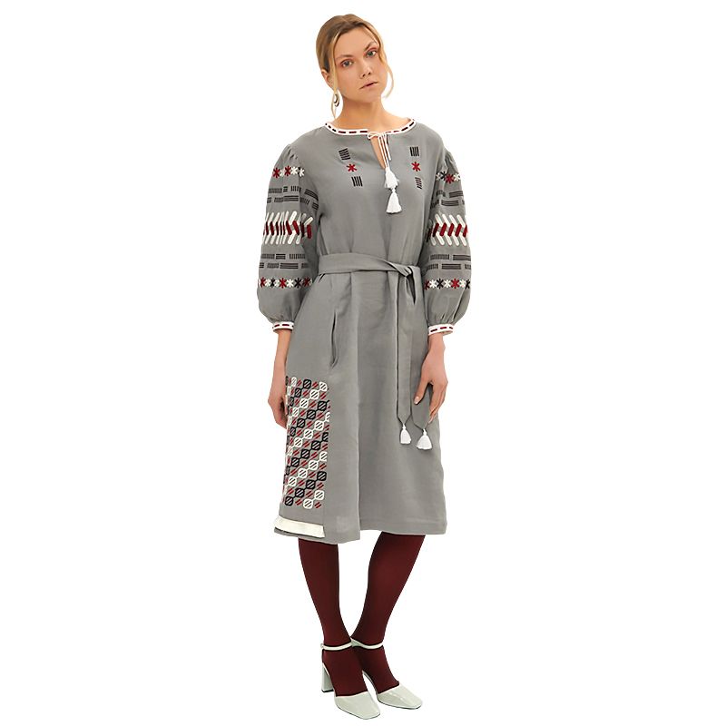 Вишиванка Ukrglamour,  жіноча лляна вишита сукня Лютнева 2, сіра, р.L-XL (UKR-4243)  thumbnail popup