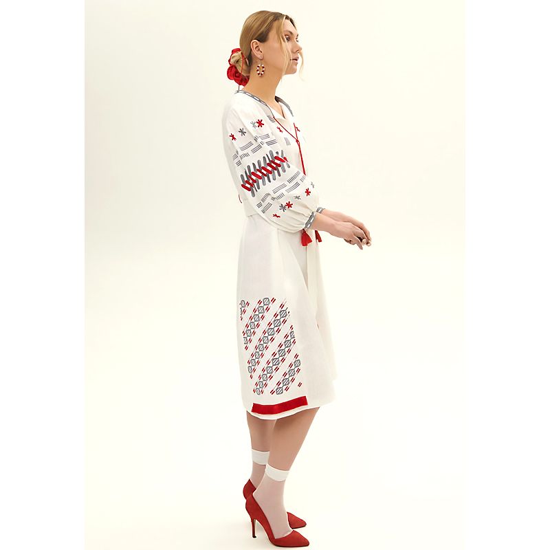 Вишиванка Ukrglamour,  жіноча лляна вишита сукня Лютнева 3, біла, р.L-XL (UKR-4244)  thumbnail popup