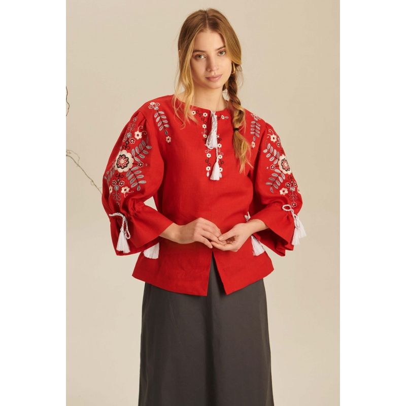 Вишиванка Ukrglamour, жіноча лляна вишита блуза Веснянка 1, р.S (UKR-5246)  thumbnail popup