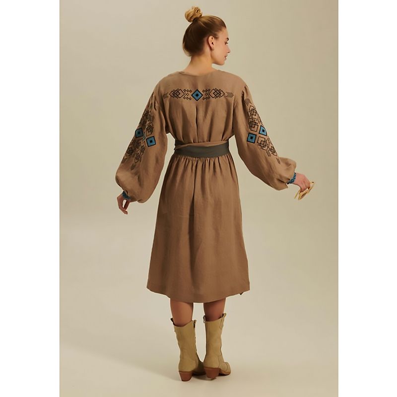 Вишиванка Ukrglamour,  жіноча лляна вишита сукня Хвиля 2, р.S (UKR-4241)  thumbnail popup