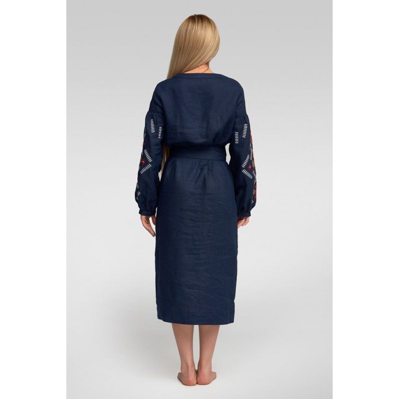 Вишиванка Ukrglamour,  жіноча лляна вишита сукня Navy blue 3, р.XХL/52-54 (UKR-4178)  thumbnail popup