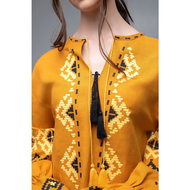 Вишиванка Ukrglamour,  жіноча вишита блуза Mustard, р.L (UKR-5229) thumbnail popup