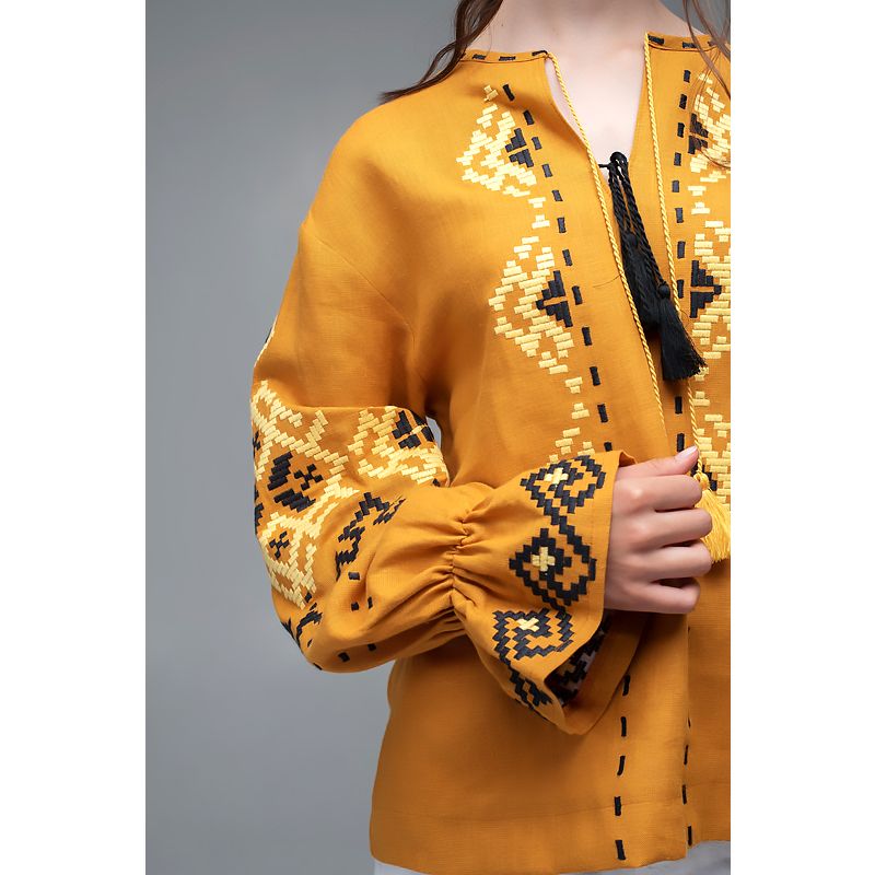 Вишиванка Ukrglamour,  жіноча вишита блуза Mustard, р.L (UKR-5229) thumbnail popup