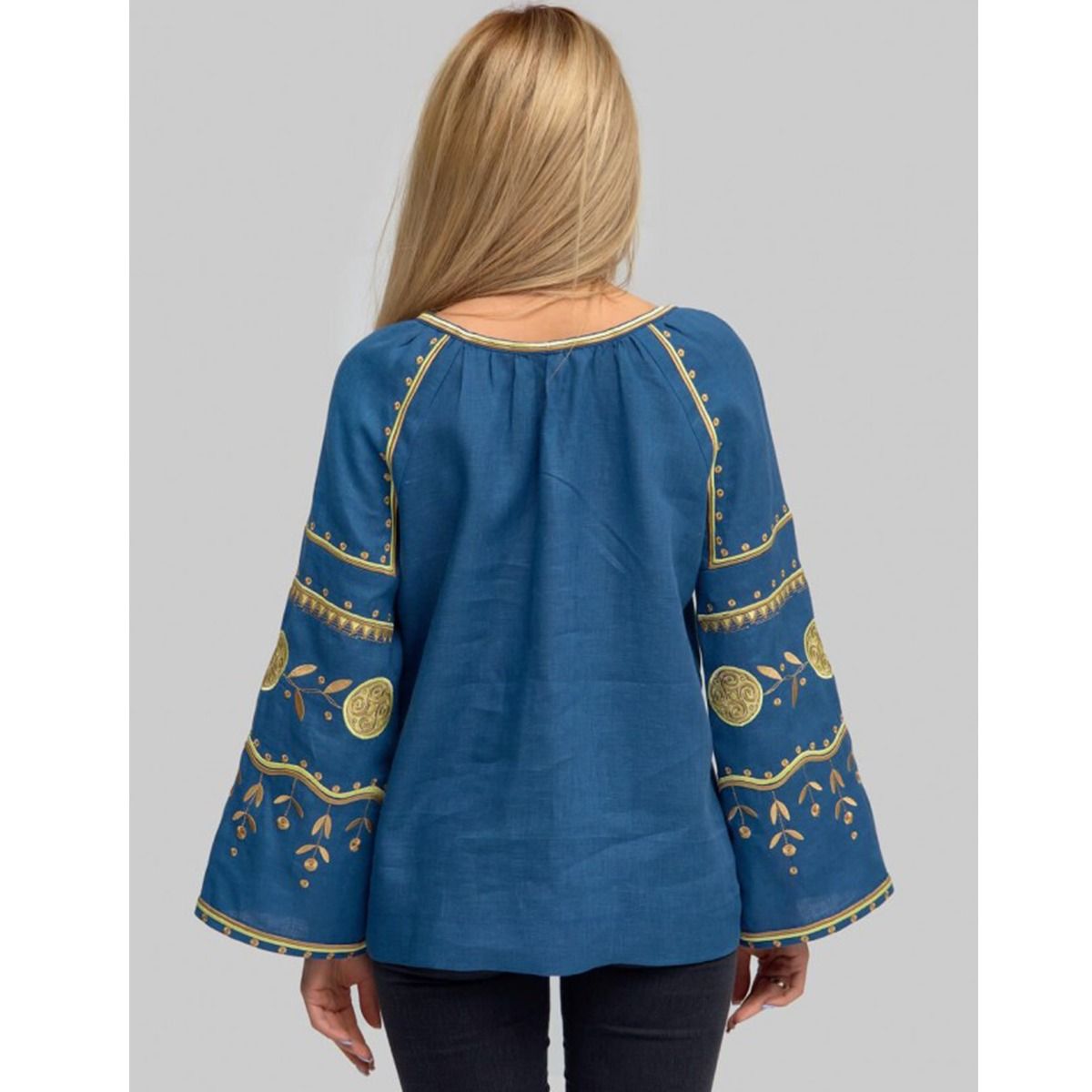 Вишиванка Ukrglamour, жіноча лляна вишита блуза, blue 2, р.XS (UKR-5185) - 32938 thumbnail popup