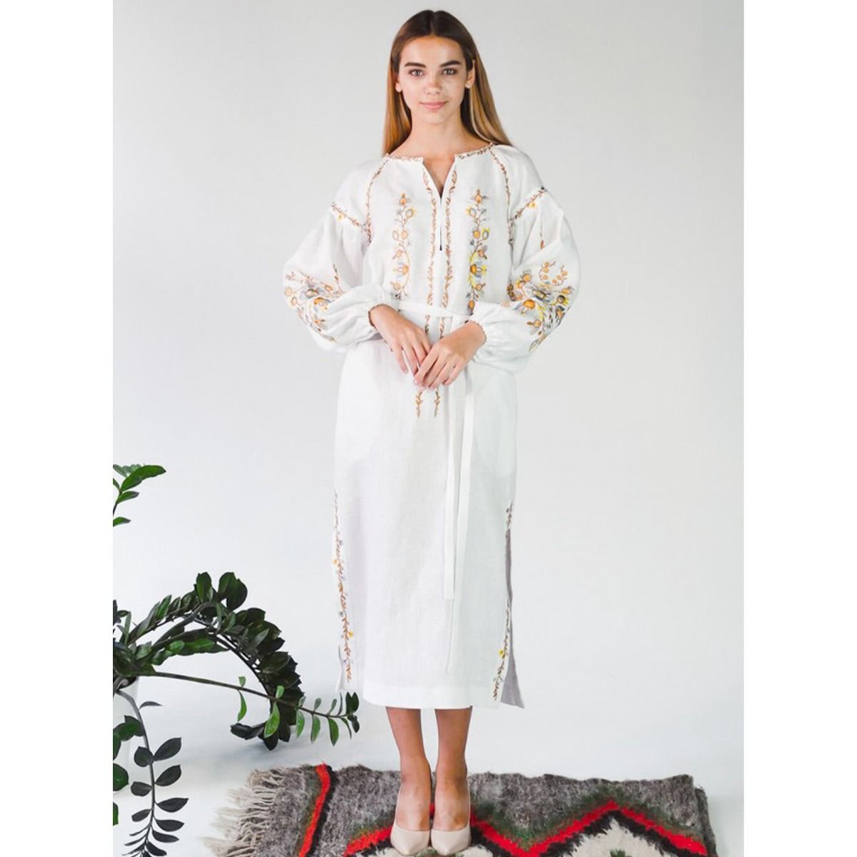 Вишиванка Ukrglamour,  жіноча лляна вишита сукня White 3, р.S  (UKR-4187) thumbnail popup