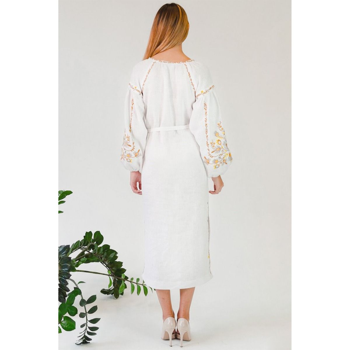 Вишиванка Ukrglamour,  жіноча лляна вишита сукня White 3, р.S  (UKR-4187) - 33931 thumbnail popup