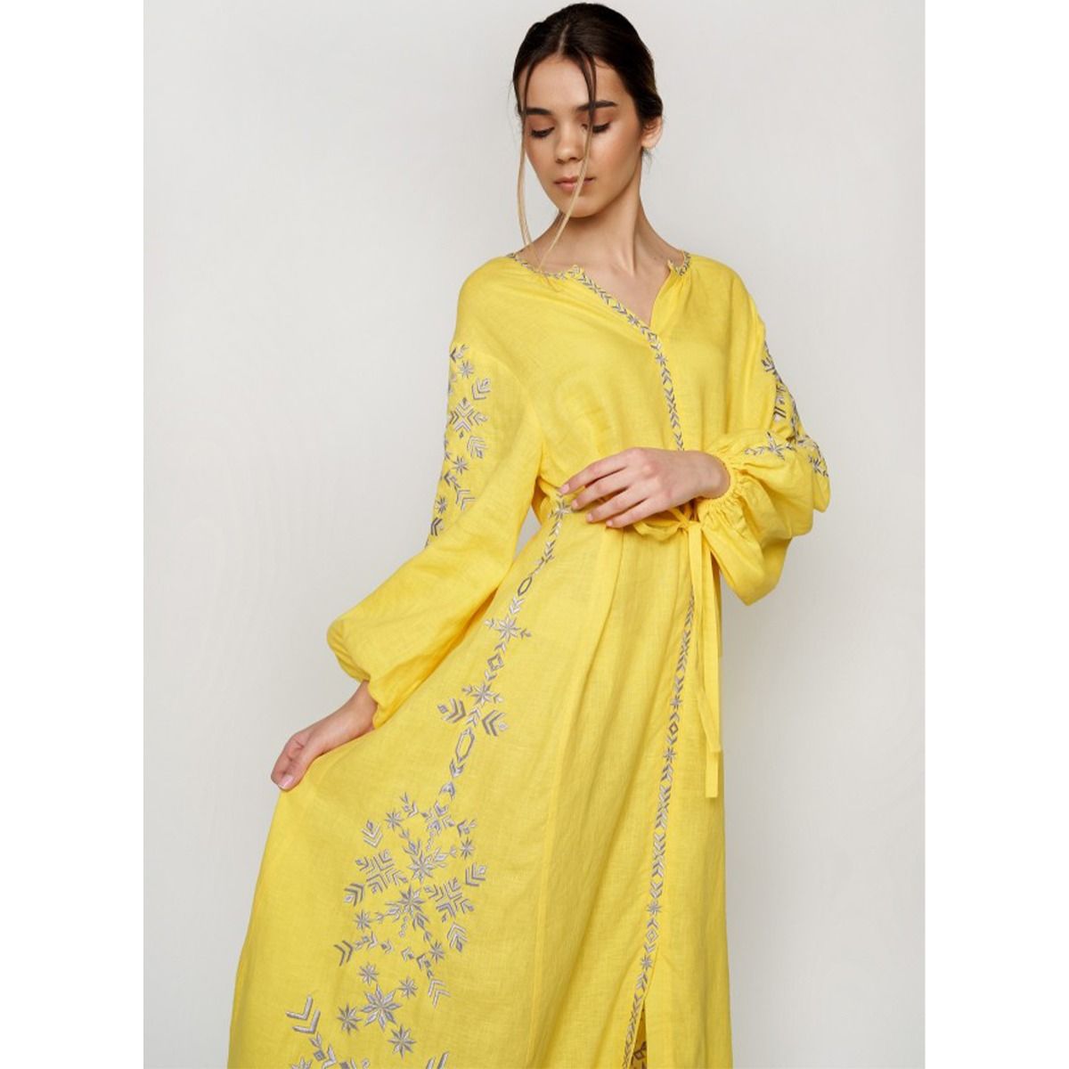 Вишиванка Ukrglamour,  жіноча лляна вишита сукня Yellow, р.XS  (UKR-4196) thumbnail popup