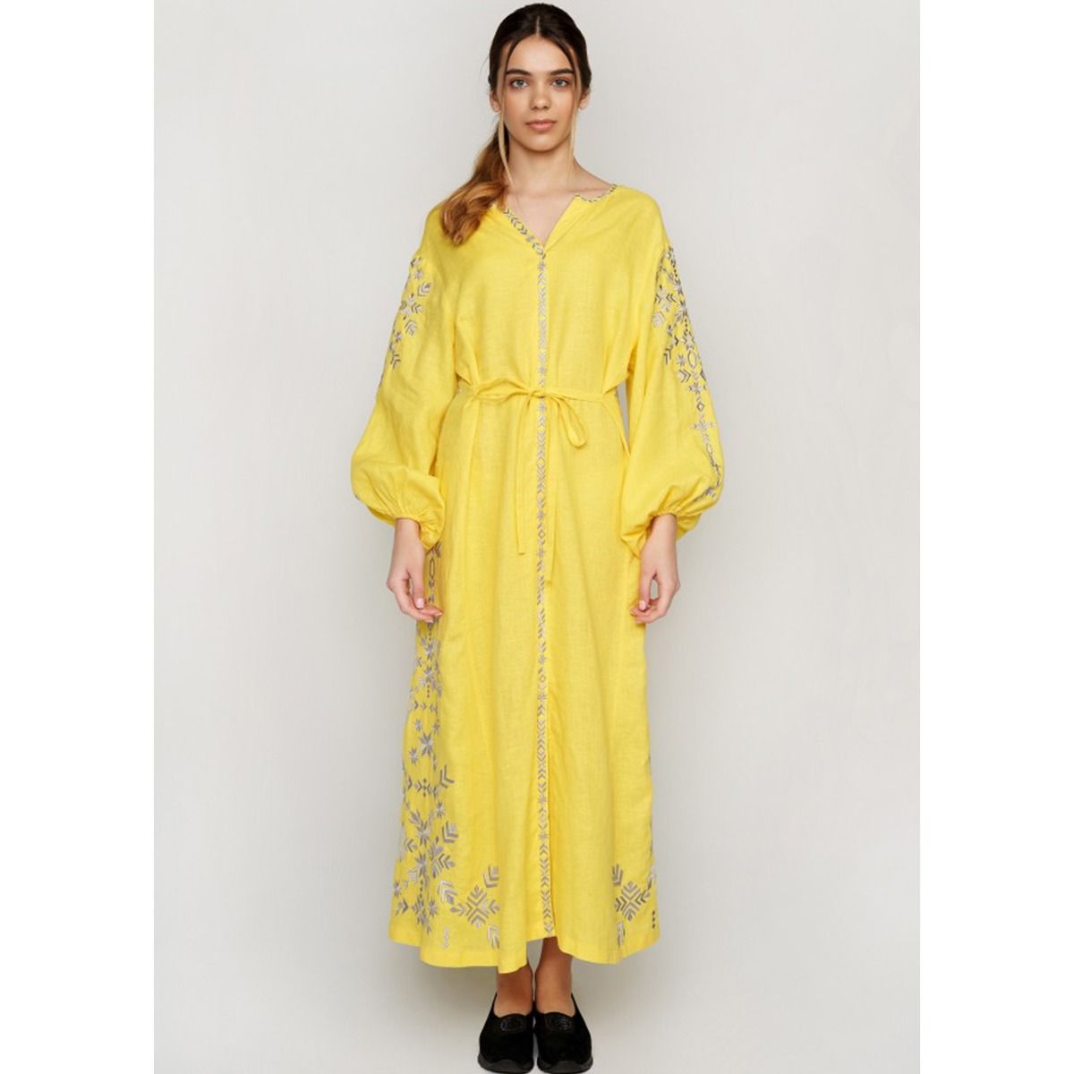 Вишиванка Ukrglamour,  жіноча лляна вишита сукня Yellow, р.XS  (UKR-4196) - 33451 thumbnail popup