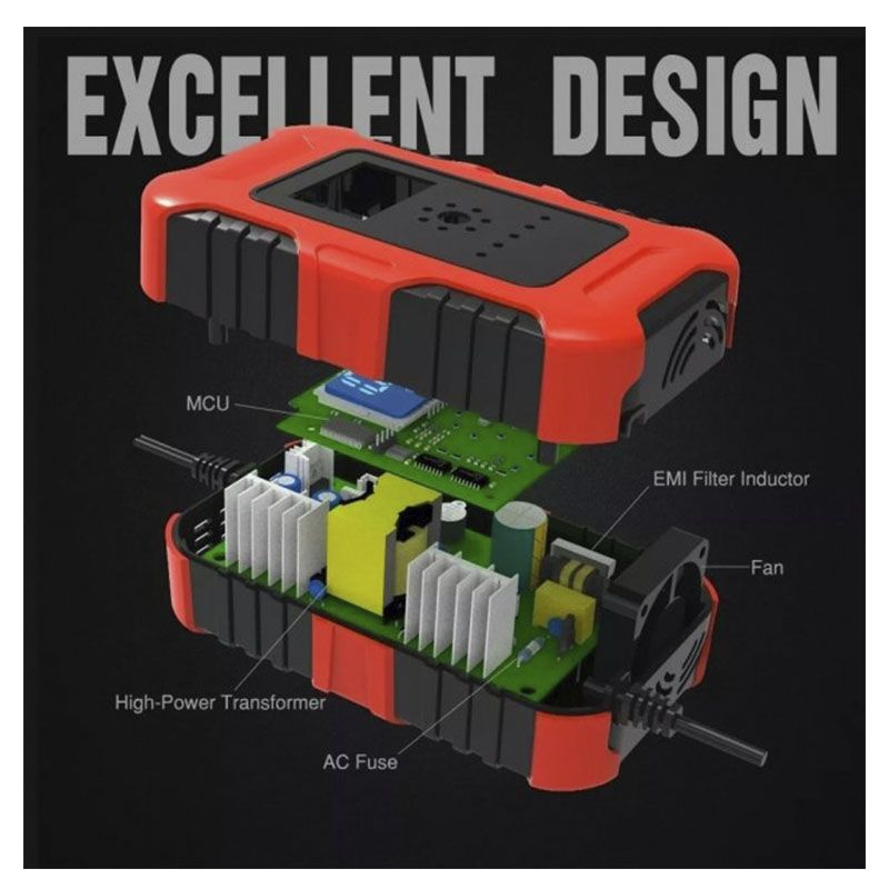 Зарядний пристрій для автомобільного акумулятора Foxsur 12V-24V 10 A FBC122410D з РК-дисплеєм thumbnail popup