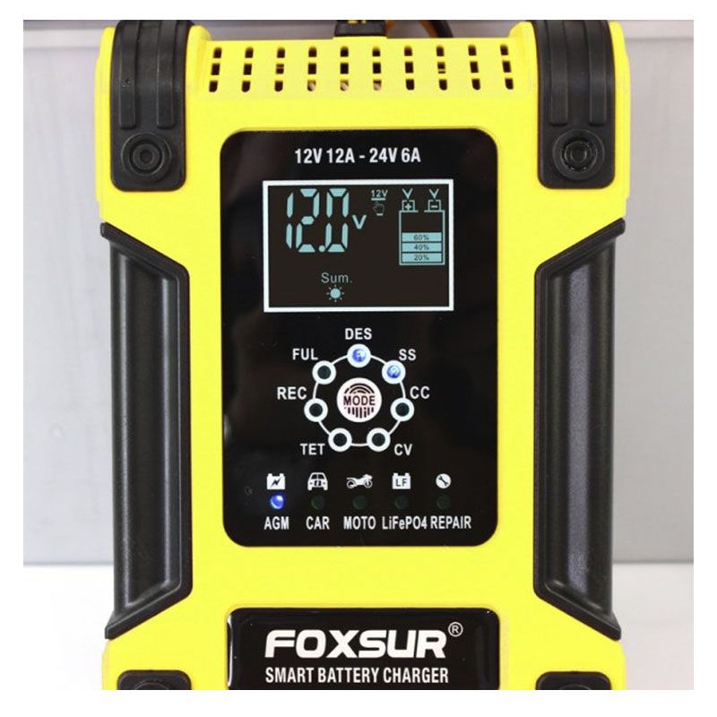 Зарядний пристрій втоматичний імпульсний Foxsur 12A 12-24V 7-ступінчастий thumbnail popup