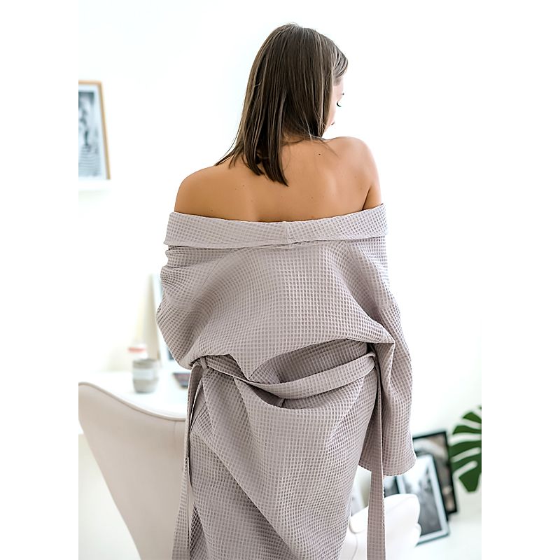Жіночий Вафельний халат шаль, лавандово-сірий, р.XL (301) thumbnail popup
