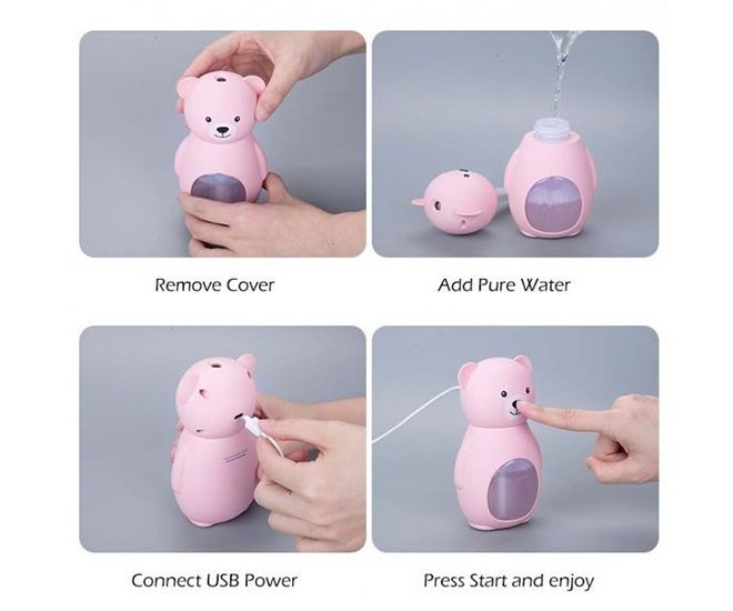 Зволожувач повітря Humidifier Ведмедик, ультразвуковий з підсвічуванням, рожевий,160мл - 15784 thumbnail popup