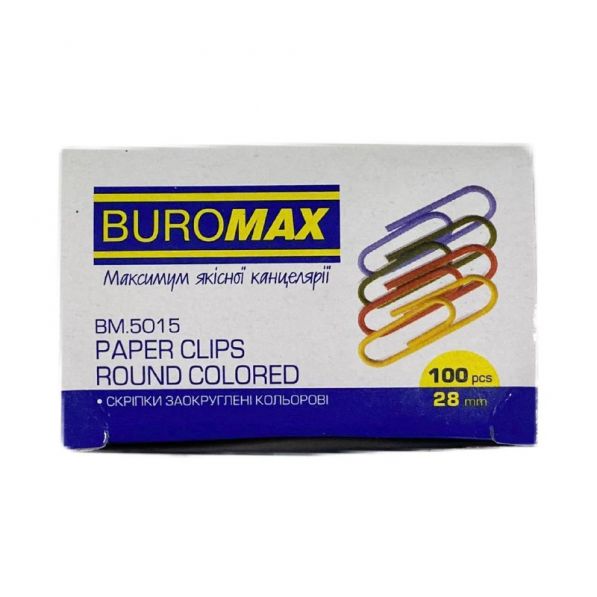 Скріпки BUROMAX кольорові 28 мм 100 шт (ВМ5015)