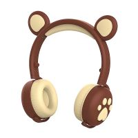 Навушники бездротові дитячі з вушками ведмедика, LED, мікрофон ВК-5, коричневі thumbnail popup
