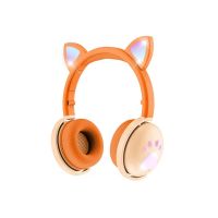 Навушники бездротові дитячі з вушками і LED підсвічуванням BK9, помаранчеві (34784)  thumbnail popup