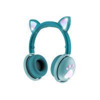 Бездротові дитячі навушники з вушками та LED підсвічуванням BK9, зелений (34753) thumbnail popup
