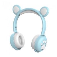 Навушники бездротові дитячі з вушками ведмедика, LED, мікрофон HELL BEAR ВК5, м' ятні thumbnail popup