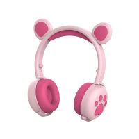 Безпровідні навушники з мікрофоном, медвежими вушками та LED підсвіткою, рожеві (678787)  thumbnail popup