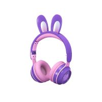 Навушники бездротові дитячі з вушками кролика, LED підсвіткою та мікрофоном фіолетові (123443)  thumbnail popup