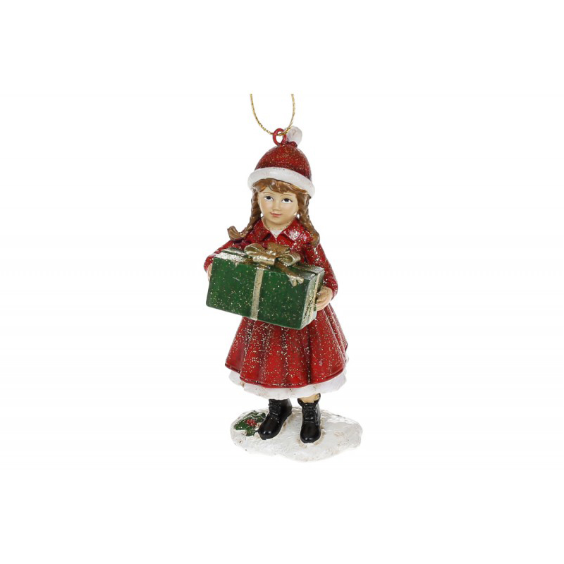 Декоративна Підвіска дівчинка з подарунком, 11см, колір-червоний large popup