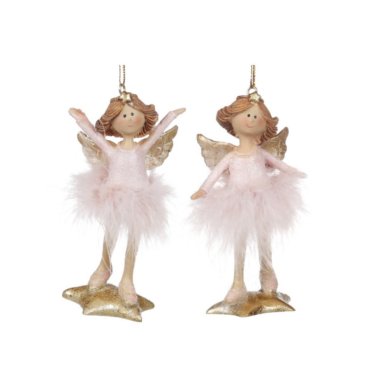 Декоративна підвісна фігурка Ангел на зірці, 10см, 2 види, колір - рожева пудра з золотом large popup