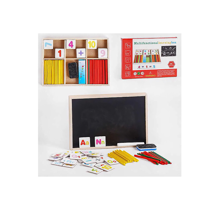 Дерев’яна іграшка Математика 'Multifunctional learning box', палички, цифри, знаки, дошка для малюва large popup