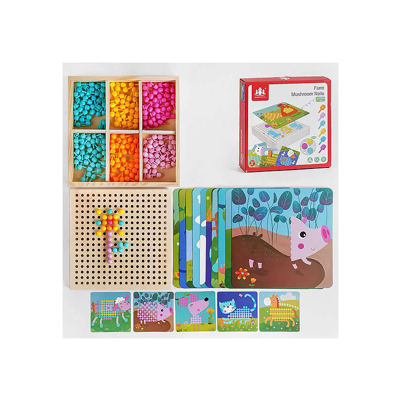 Дерев’яна іграшка Мозаїка дерев'яна платформа, 10 карток, 6 видів мозаїки, у кор. (C52496)
 large popup