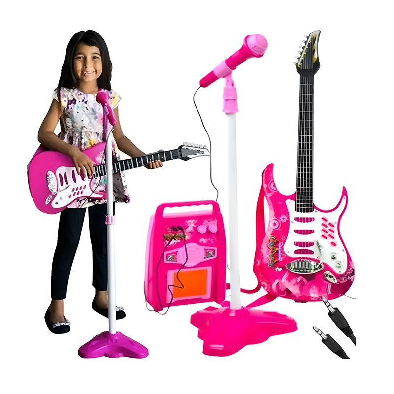 Дитяча електрогітара з мікрофоном та електропідсилювачем рожева 22407 large popup